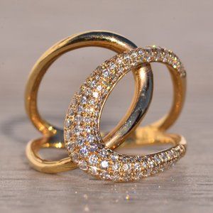 Natural Diamond Cross Over Ring in Yellow Gold